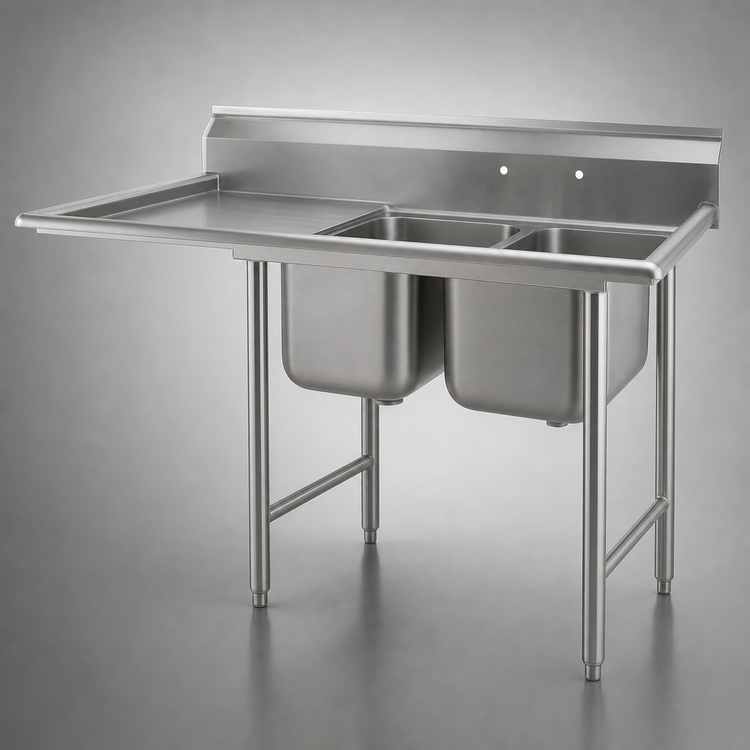 Product image #3 for Eagle Group 414 Series Two-Compartment Sink with Left Drainboard, 72-3/4" W x 31-3/4" D