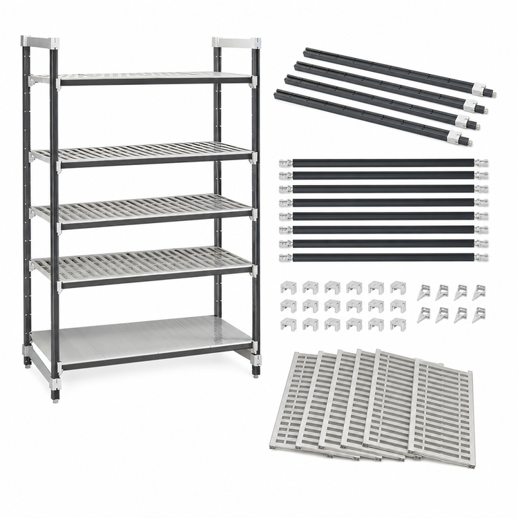 Product image #3 for Cambro Camshelving Elements XTRA 5-Tier Stationary Starter Polymer Shelving Unit, 21-Inch Deep x 24-Inch Wide x 84-Inch High, Speckled Gray