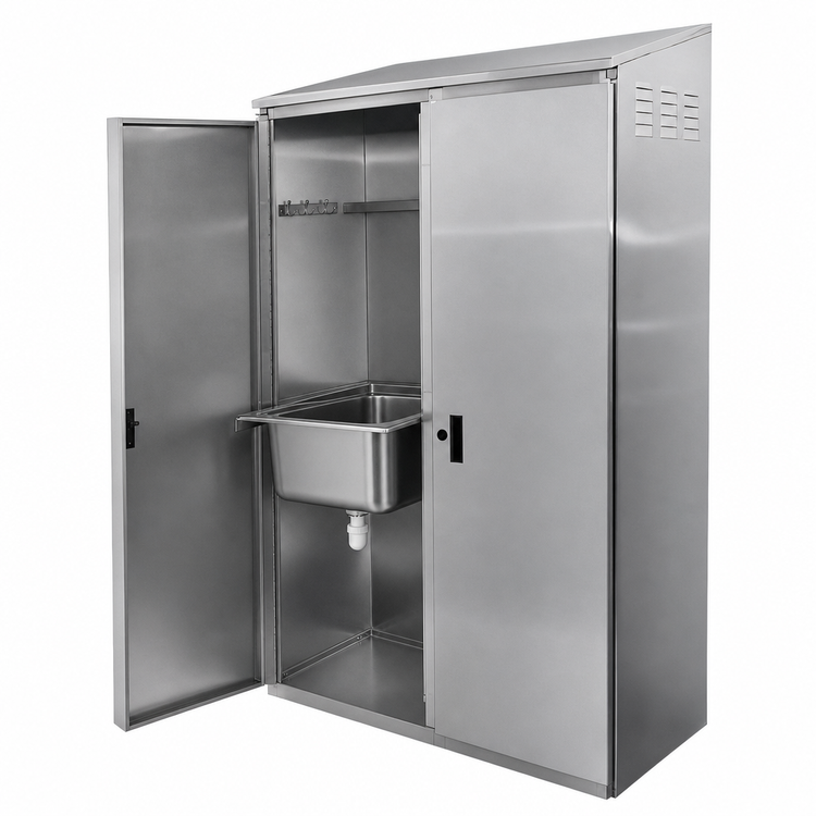 Product image #4 for Advance Tabco Double Width Stainless Steel Mop Sink Cabinet with Left-Side Sink, 84-Inch High, 300 Series