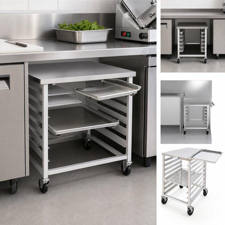 Product image #3 for Channel Manufacturing Under-Counter Outrigger Slicer Stand Bun Pan Rack with Stainless Steel Top, 8-Pan Capacity, 20.5 x 26 x 32 Inches