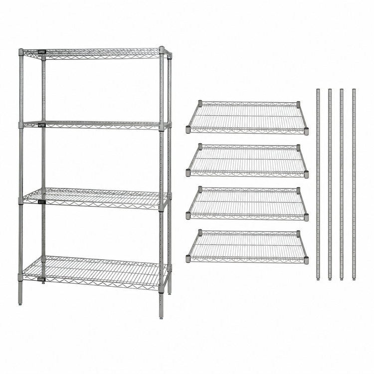 Product image #3 for Quantum 36 Inch Wide x 14 Inch Deep x 63 Inch High Stationary Wire Shelving Starter Kit, 4 Shelves, 304 Stainless Steel