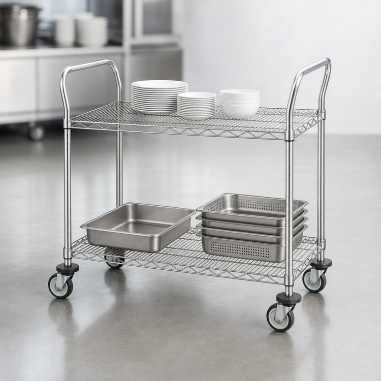 Product image #3 for Metro Super Erecta MW606 Two-Shelf Stainless Steel Utility Bus Cart, 36 x 18 Inches