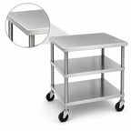 Thumbnail image #3 for Dinex DXP7051 30 x 30-Inch Stainless Steel Utility Table, Open Base with 2 Shelves, 5-Inch Swivel Casters