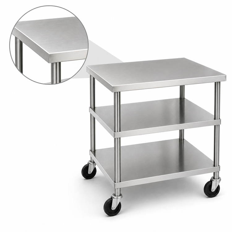 Product image #3 for Dinex 30 x 30-Inch Stainless Steel Utility Table with Open Base, 2 Shelves, and Casters