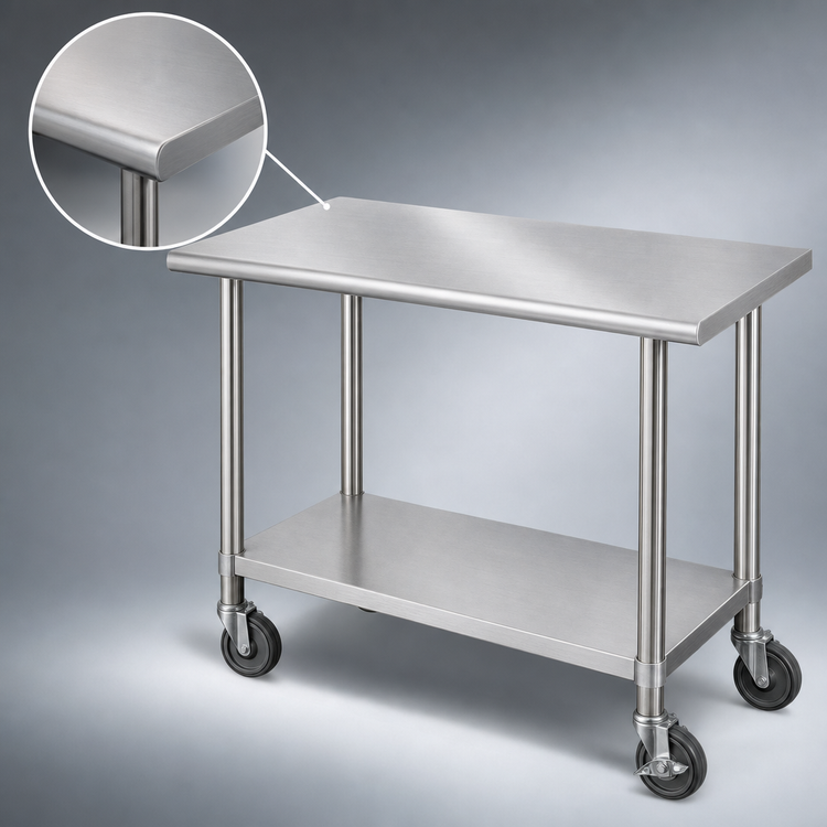 Product image #3 for Advance Tabco Special Value Series Mobile Flat Top Stainless Steel Work Table with Adjustable Undershelf and Casters, 48 x 30 Inches