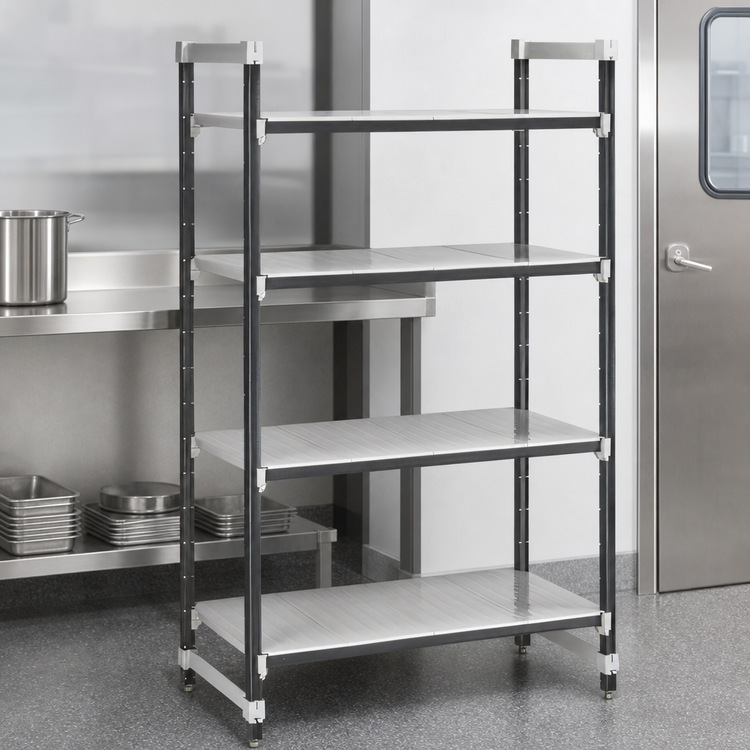 Product image #3 for Cambro Camshelving Elements XTRA 4-Tier Solid Stationary Starter Polymer Shelving Unit, 24 x 21 x 64 Inch, Speckled Gray