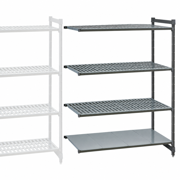 Product image #3 for Cambro Camshelving Basics Plus 18" x 54" x 72" 4-Tier Add-On Polymer Shelving Unit, Vented and Solid, Brushed Graphite