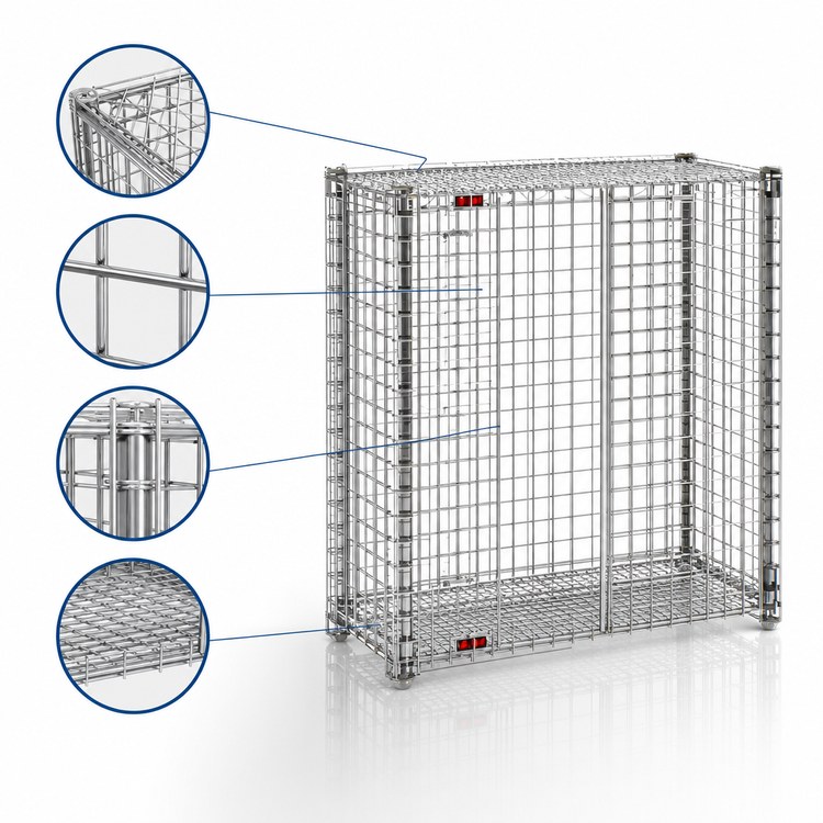 Product image #3 for QuadTruss Mini Stationary Security Cage with 2 Locking Doors, Chrome-Plated, 50 x 26 x 40 Inches
