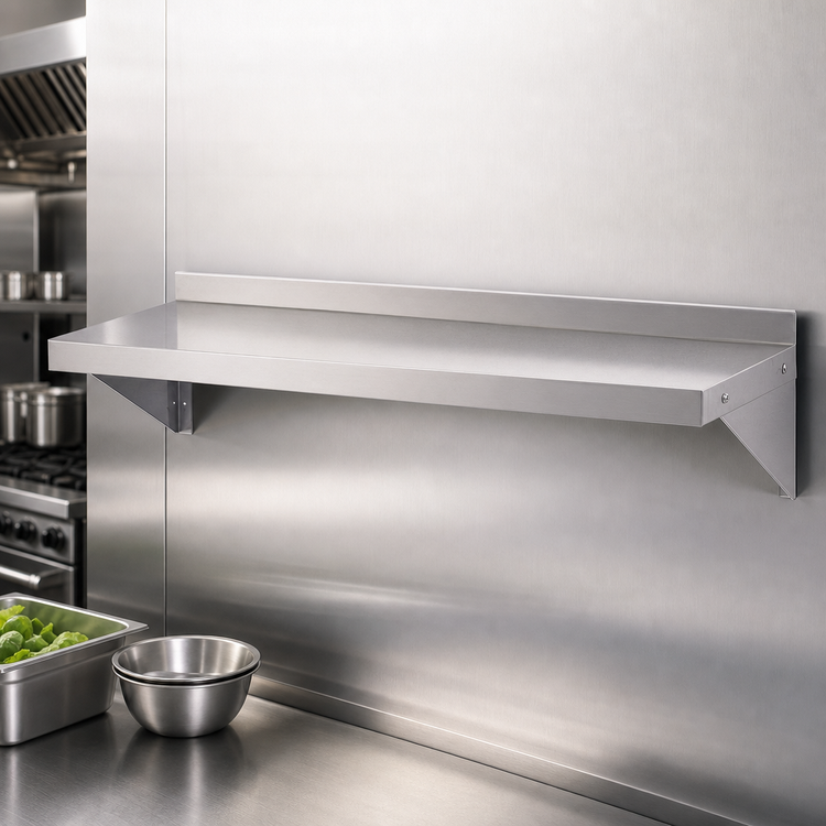Product image #3 for Turbo Air 96-Inch Wall-Mounted 18-Gauge 304 Stainless Steel Wall Shelf with 2-Inch Rear Up-Turn