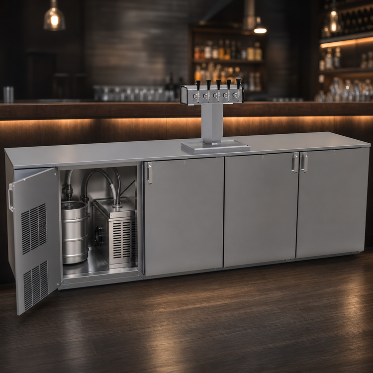 Product image #3 for Glastender C1FB108-DD One-Zone Front-Serviced Bar Profile Draft Dispensing Cooler, 108 Inch, Four-Section