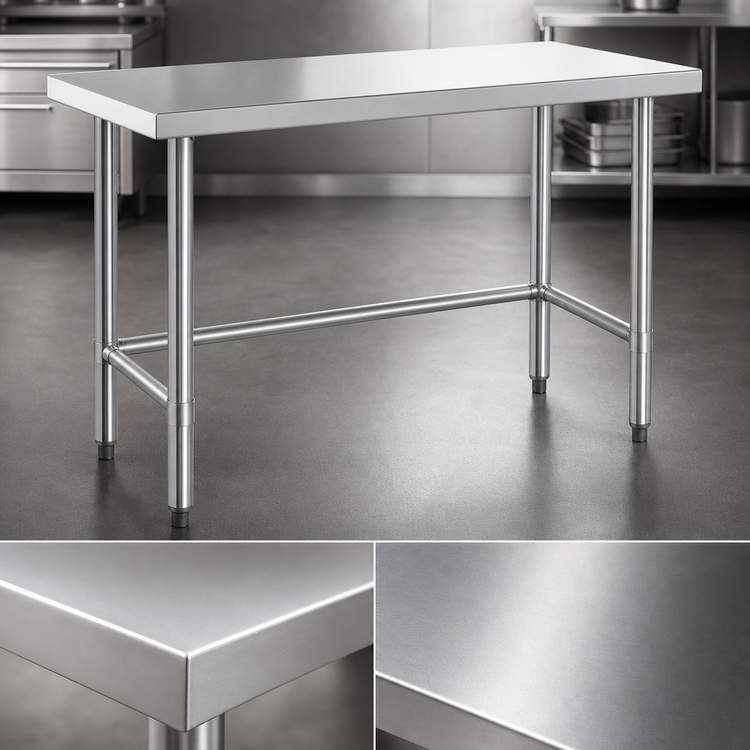 Product image #3 for Steel Works Stainless 72-Inch x 30-Inch Open Base Worktable with 18 Gauge 304 Stainless Steel Flat Top