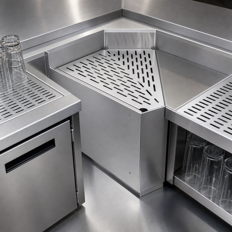 Product image #3 for John Boos Underbar Drainboard Inside Corner Angle Filler, 45° Angle, 21-Inch Deep, 18/300 Stainless Steel