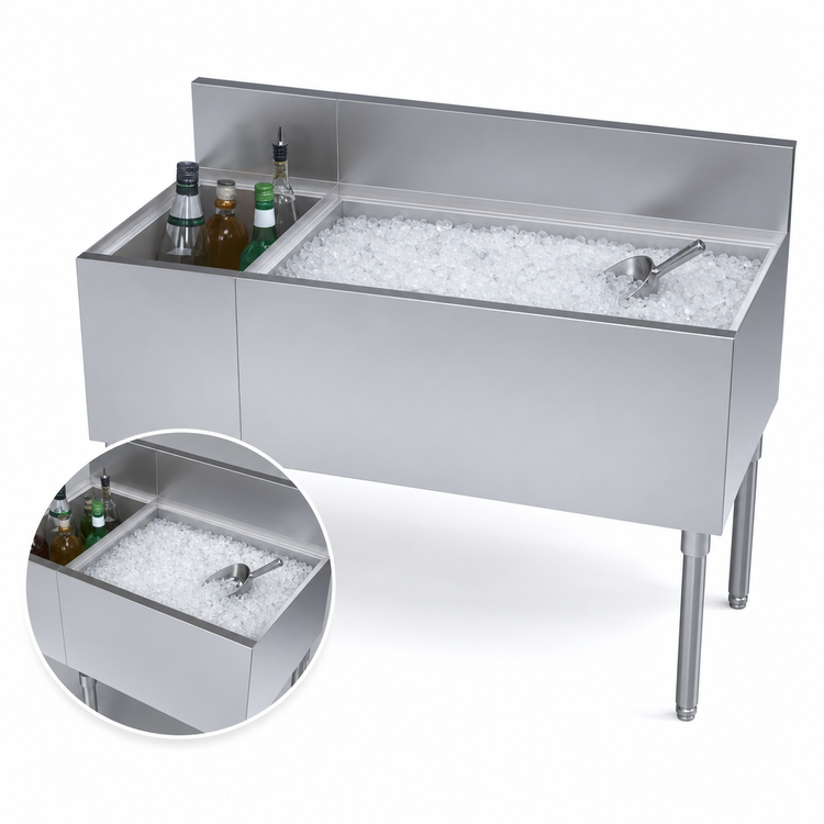 Product image #3 for Krowne Royal Series 48-Inch Underbar Combination Ice Bin with Right Ice Bin and Left 12-Inch Insulated Bottle Storage