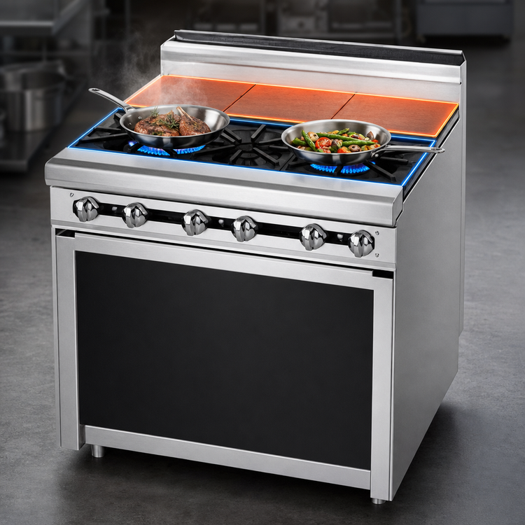 Product image #3 for Titan JTRH-2ST 24-Inch Heavy Duty Gas Range with 2 Open Burners, 2 Hot Tops, and Cabinet Base