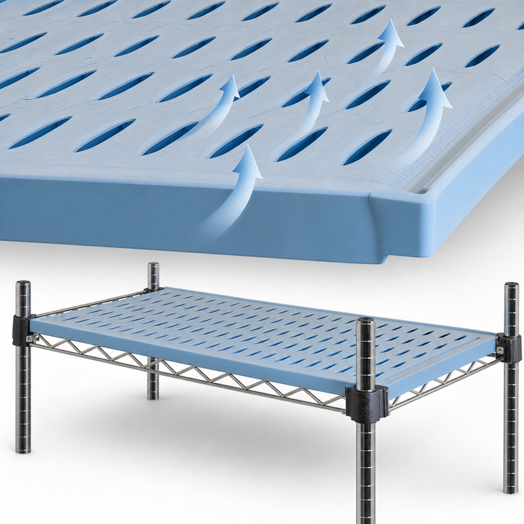 Product image #3 for QuadPlus 54 x 21 Inch Blue Louvered Polymer Shelf Mat with Wire Quad-Adjust Frame