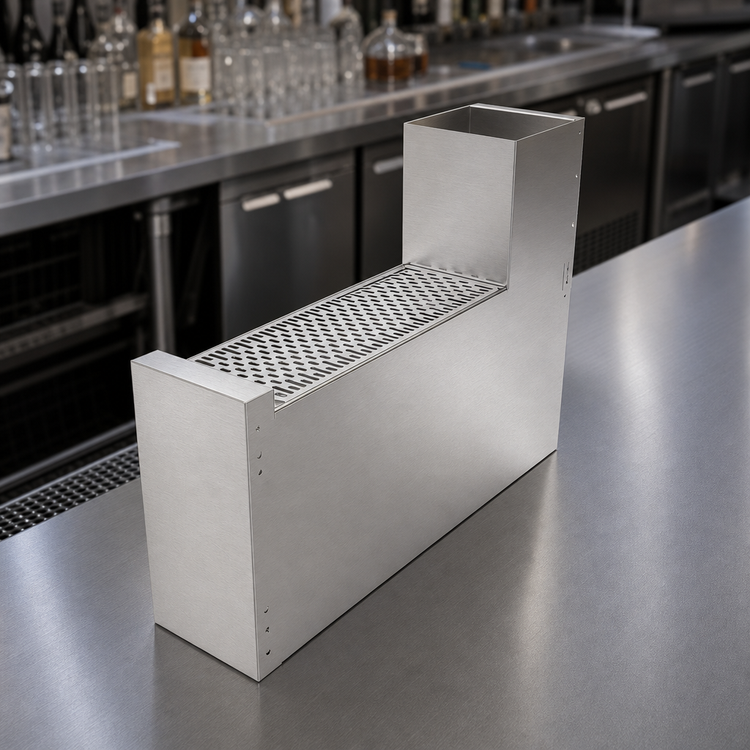 Product image #4 for Top Shelf TSF Series 6-Inch Stainless Steel Underbar Filler Section with Drainboard Top and Backsplash