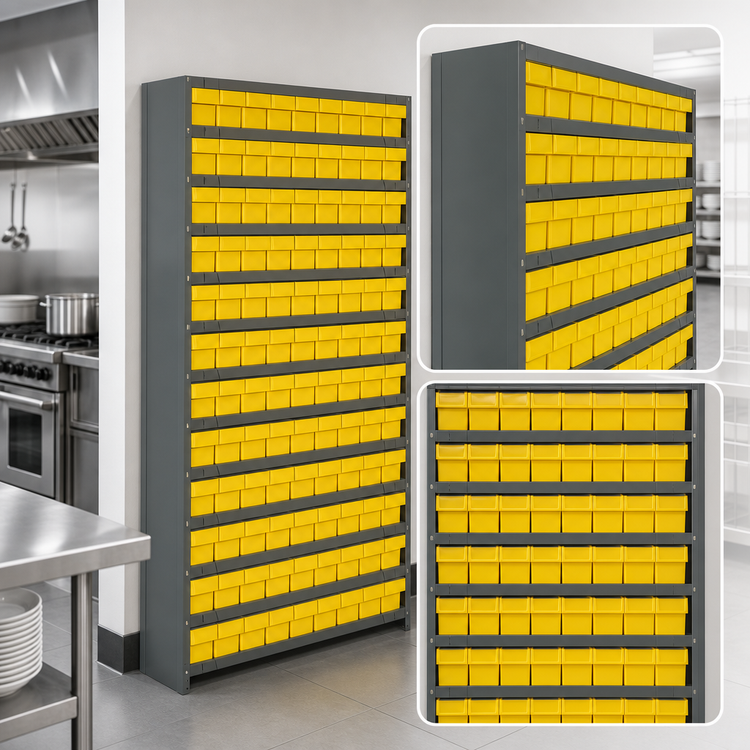 Product image #3 for Quantum Closed Heavy-Duty Wire Shelving Unit with 13 Shelves and 108 Bins, 36 x 12 x 75 Inches