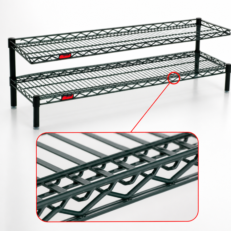 Product image #3 for Eagle Group QuadTruss 2-Tier Wire Cantilevered Front Case Merchandise Shelving Unit, 42W x 14D x 14H, Red Epoxy
