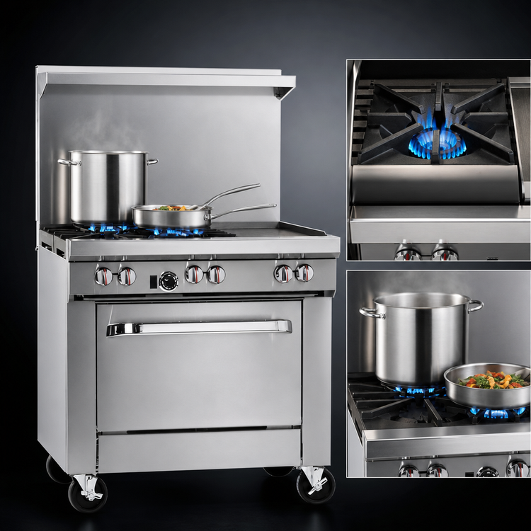 Product image #3 for Southbend S-Series 36-Inch Gas Restaurant Range with 2 Open Burners, 24-Inch Griddle, Cabinet Base, and Backriser Hi-Shelf