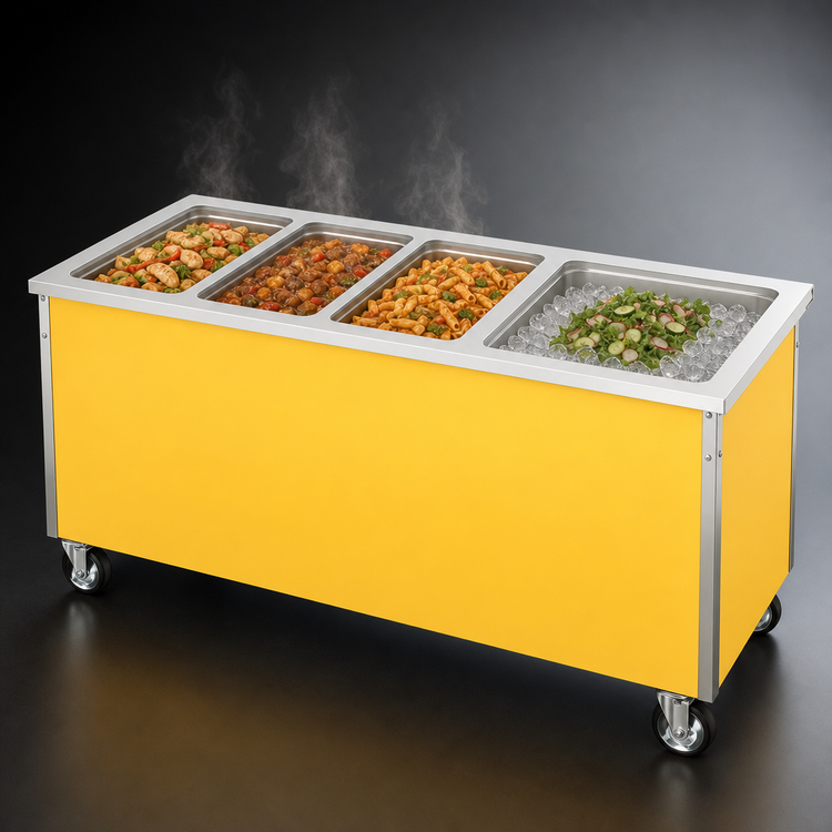 Product image #3 for Vollrath 4-Series Signature Server Stainless Steel Modular Floor Model Hot/Cold Food Station with 3 Hot Wells and Ice-Cooled Cold Pan, 74 Inch W x 28 Inch D x 27 Inch H