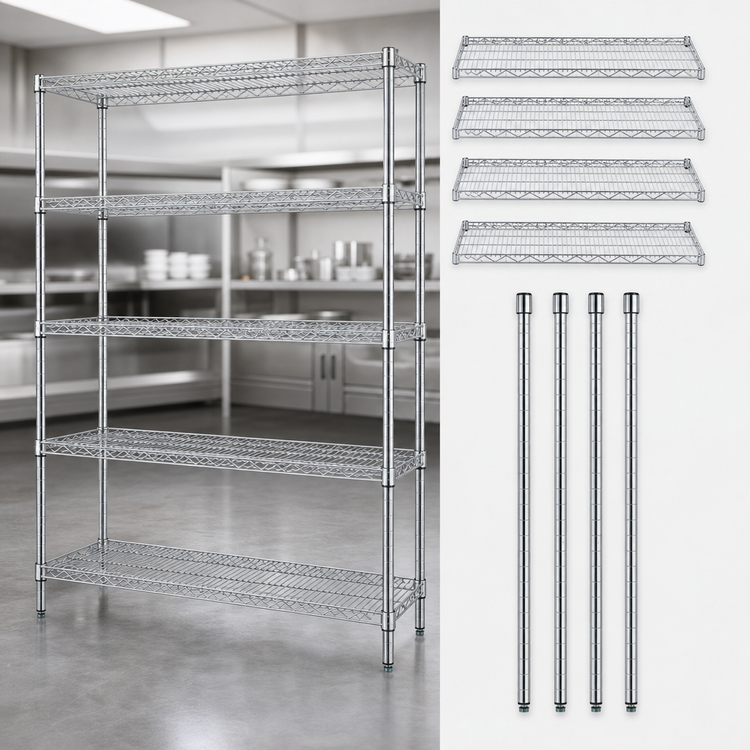 Product image #3 for Quantum 5-Shelf Stationary Wire Shelving Starter Kit, 48 x 18 x 74 Inches, 304 Stainless Steel, 600-800 lb Capacity