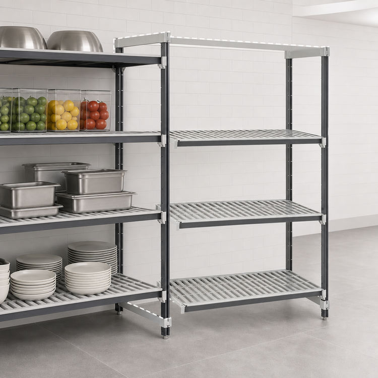 Product image #3 for Cambro Camshelving Elements XTRA 24"W x 72"L x 64"H 4-Shelf Vented Stationary Add-On Polymer Shelving Unit