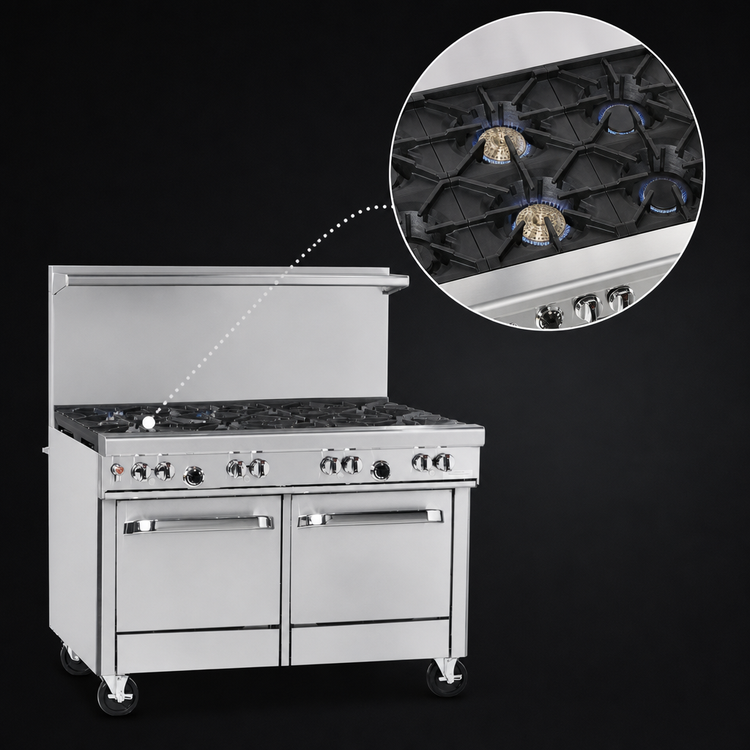 Product image #3 for Ultimate 48-Inch Natural Gas Restaurant Range with 6 Burners and 2 Space-Saver Ovens