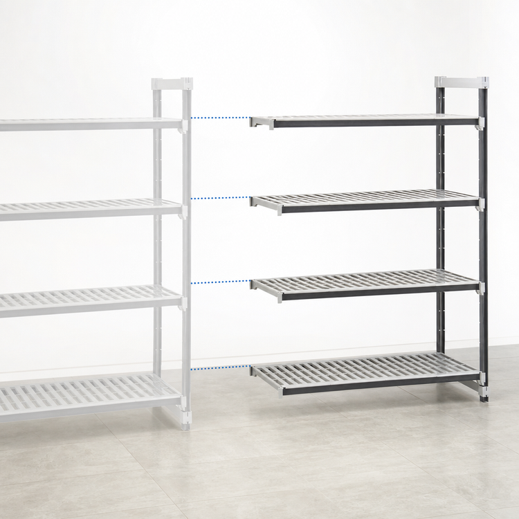 Product image #3 for Cambro Camshelving Elements XTRA 21" x 54" x 72" 4-Tier Stationary Add-On Vented Polymer Shelving Unit