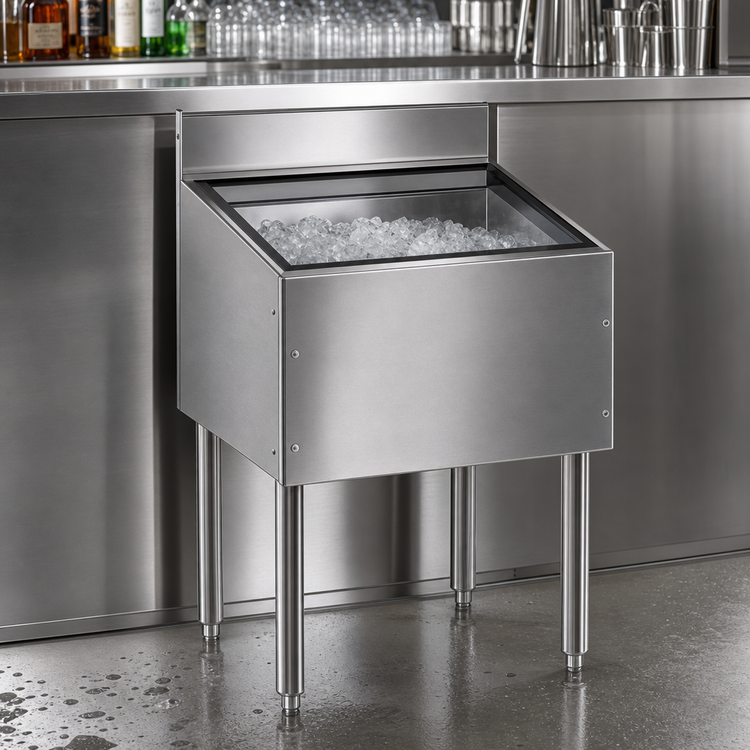 Product image #3 for CHOICE by Glastender 18-Inch Wide Underbar Ice Bin, 64 lb. Capacity, 24-Inch Deep, Stainless Steel