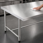 Thumbnail image #3 for Steel Works Stainless SWWTSOB-1872-316 72"W x 18"D x 34"H Stainless Steel Open Base Worktable, 16-Gauge 304 Top, Flat Edge