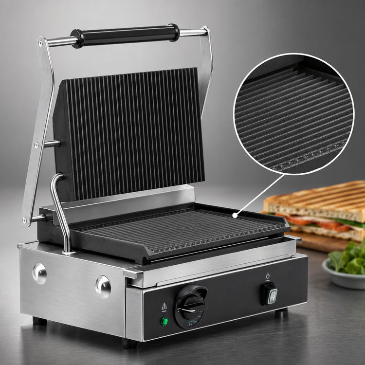 Product image #4 for Vollrath Countertop Commercial Panini Sandwich Grill with Cast-Iron Grooved Plates, 120V