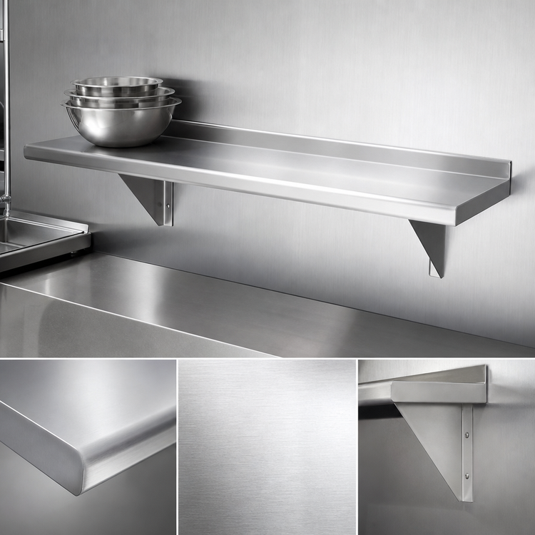 Product image #3 for Advance Tabco 144" x 12" 18-Gauge 430 Stainless Steel Wall-Mounted Shelf