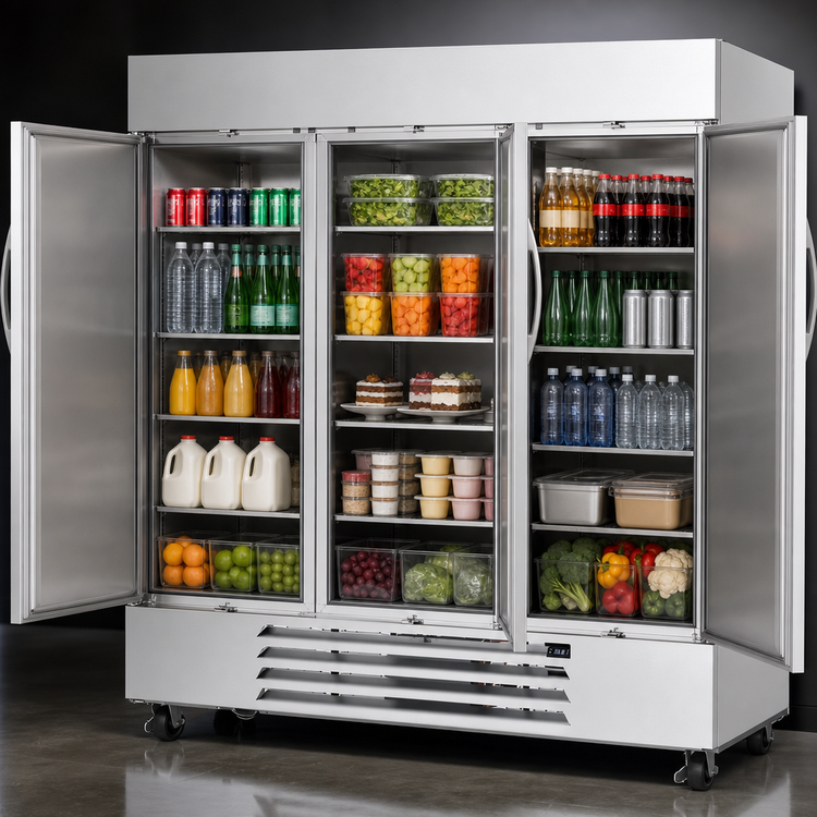 Product image #4 for Beverage-Air Horizon Series Three-Section Reach-In Refrigerator, 70.19 Cu. Ft., Half Solid Doors, Bottom-Mount Self-Contained