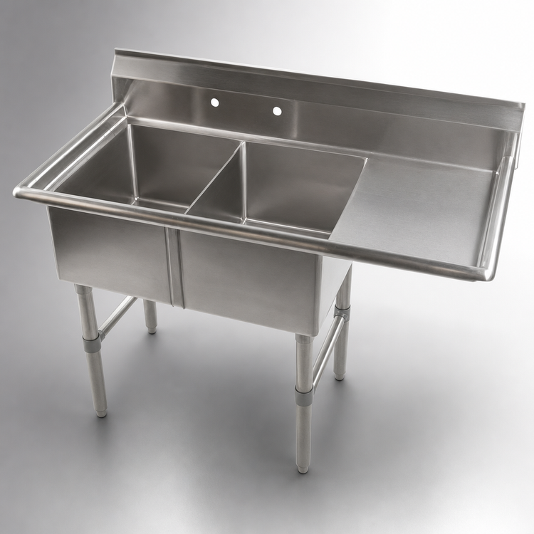 Product image #3 for Economy 2-Compartment Stainless Steel Sink with Right-Hand Drainboard, 52-1/2 Inch