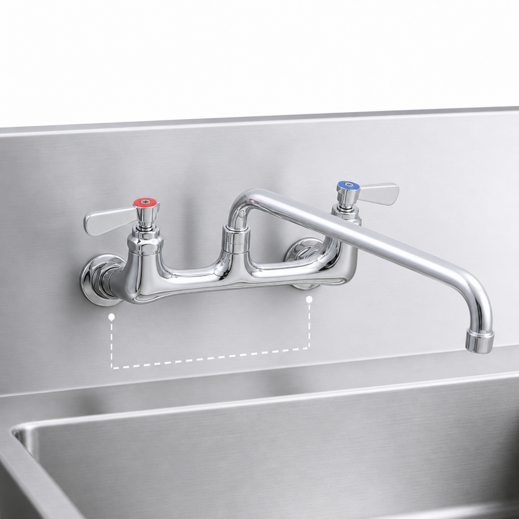 Product image #3 for BK Resources OptiFlow Lead-Free Heavy Duty Splash-Mounted Faucet with 16-Inch Swing Spout