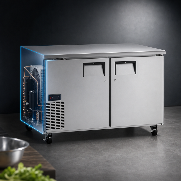 Product image #3 for Everest ETWR2 Two-Section Undercounter/Worktop Refrigerator, 18 Cu. Ft., Side-Mounted Self-Contained Refrigeration, Stainless Steel Worktop
