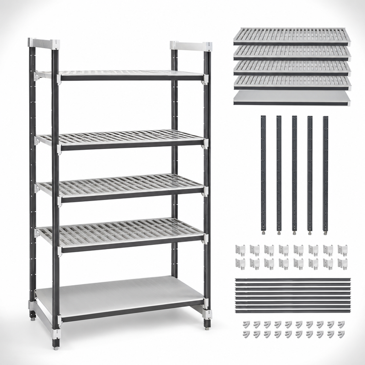Product image #3 for Cambro Camshelving Elements XTRA 5-Tier Stationary Starter Polymer Shelving Unit, 21 x 54 x 84 Inches