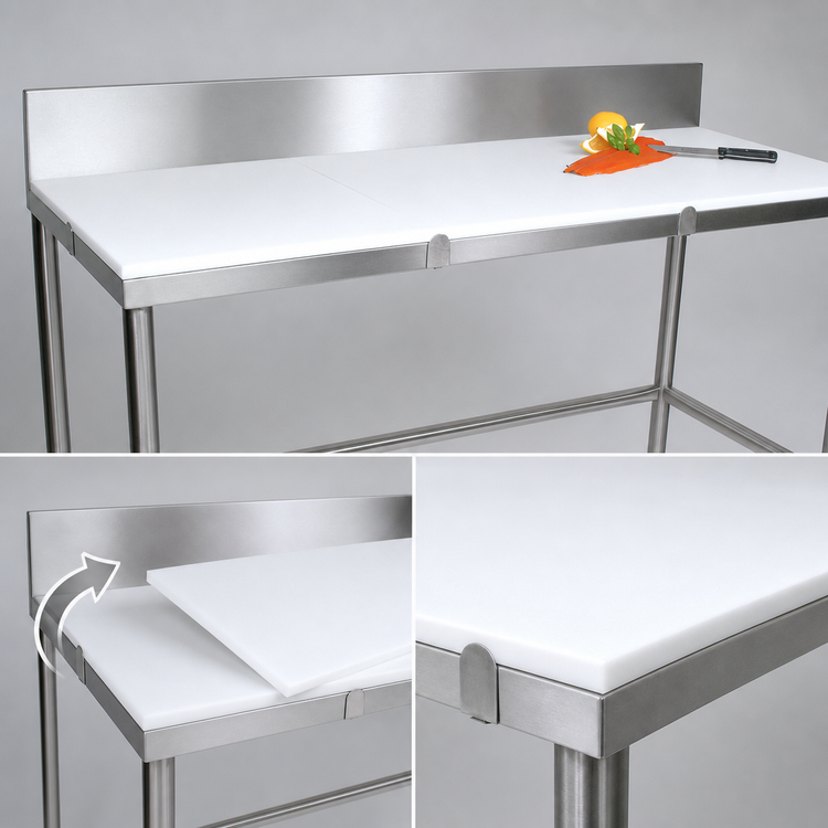 Product image #3 for John Boos TC095 Poly Top Trimming Table, 72 x 24 Inches, 3/4-Inch Reversible Top, 6-Inch Backsplash