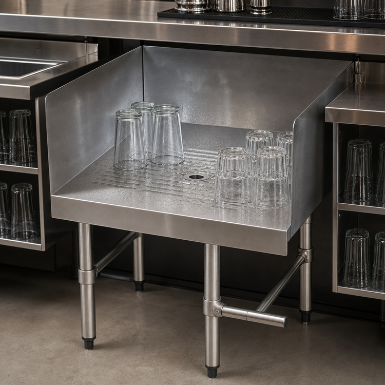 Product image #3 for Advance Tabco Underbar Basics Recessed Stainless Steel Drainboard for Glass Storage, 12 x 23 x 33 Inches