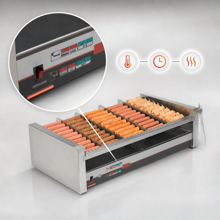 Product image #3 for Nemco Digital Countertop Slanted Roller Grill with GripsIt Rollers, 50 Hot Dog Capacity