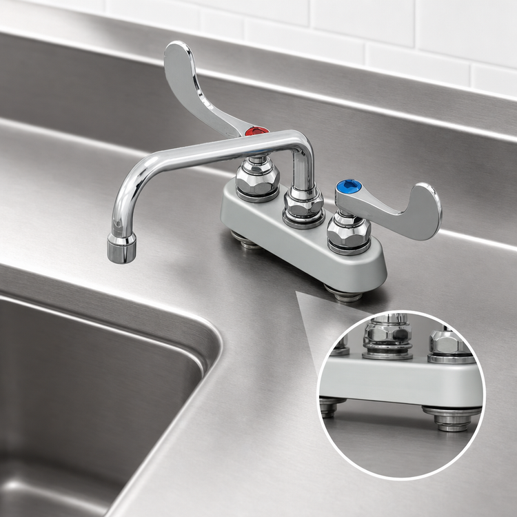 Product image #3 for T&S Brass B-1111-WH4 4-Inch Centers Deck-Mount Workboard Mixing Faucet with 8-Inch Swing Nozzle
