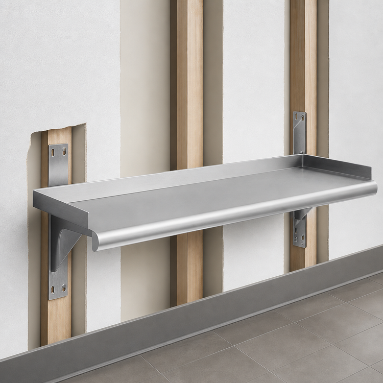 Product image #3 for Eagle Snap-n-Slide Wall-Mounted Shelf, 36 x 15 Inches, Rolled Front Edge, 16/430 Stainless Steel