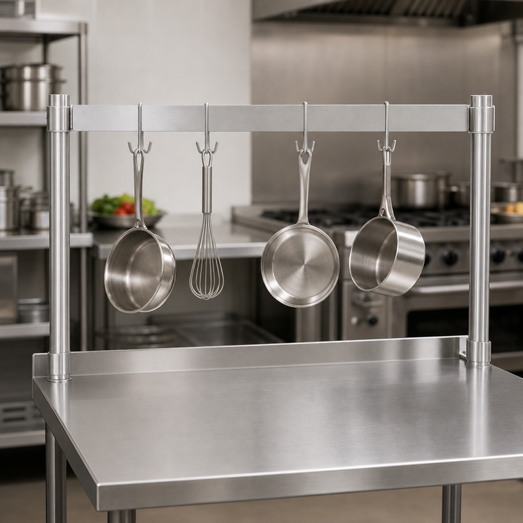Product image #3 for BK Resources 72-Inch Table-Mounted Pot Rack Add-On Bar