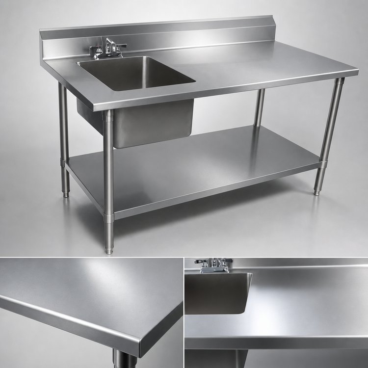 Product image #3 for John Boos Stainless Steel Prep Table With Left Sink, 5-Inch Backsplash and Adjustable Undershelf