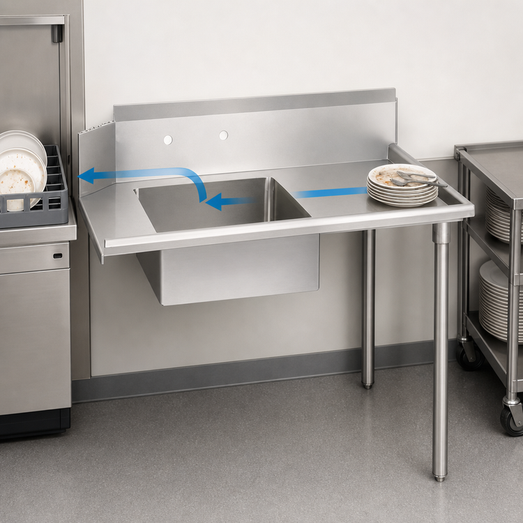 Product image #3 for 26-Inch Straight Soiled Dishtable with Right-to-Left Sink and 20 x 20 x 8-Inch Bowl