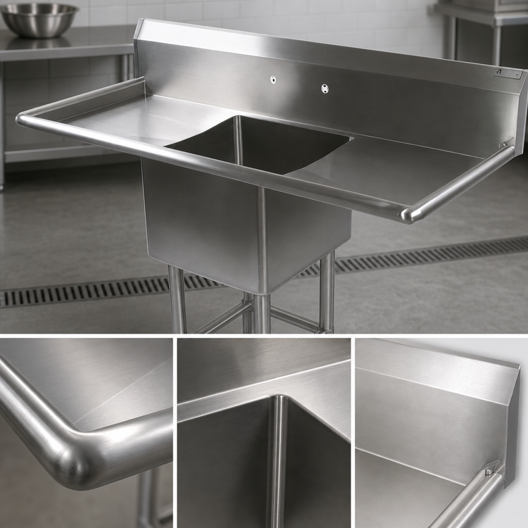 Product image #3 for John Boos Pro-Bowl 1-Compartment Sink with Left and Right Drainboards, 24 x 24 x 14 Inch Bowl, 16-Gauge Stainless Steel