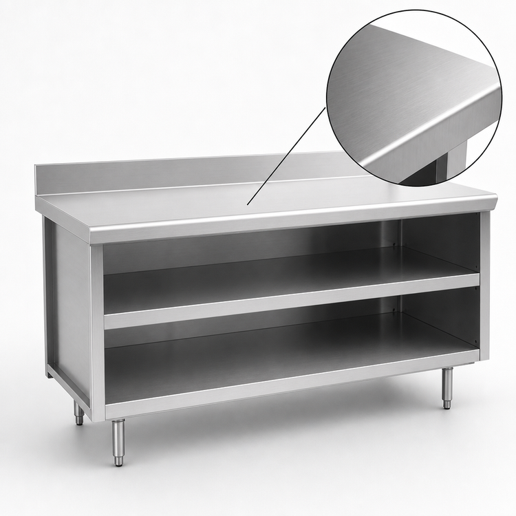 Product image #3 for La Rosa 96-Inch Open Cabinet Base Utility Stand with Undershelves, 28-Inch Deep, 304 Stainless Steel