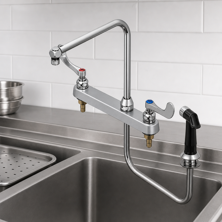 Product image #3 for T&S Brass B-1175 Deck-Mount Workboard Faucet with Side Spray, 8-Inch Centers, High-Rise Swivel Gooseneck Spout