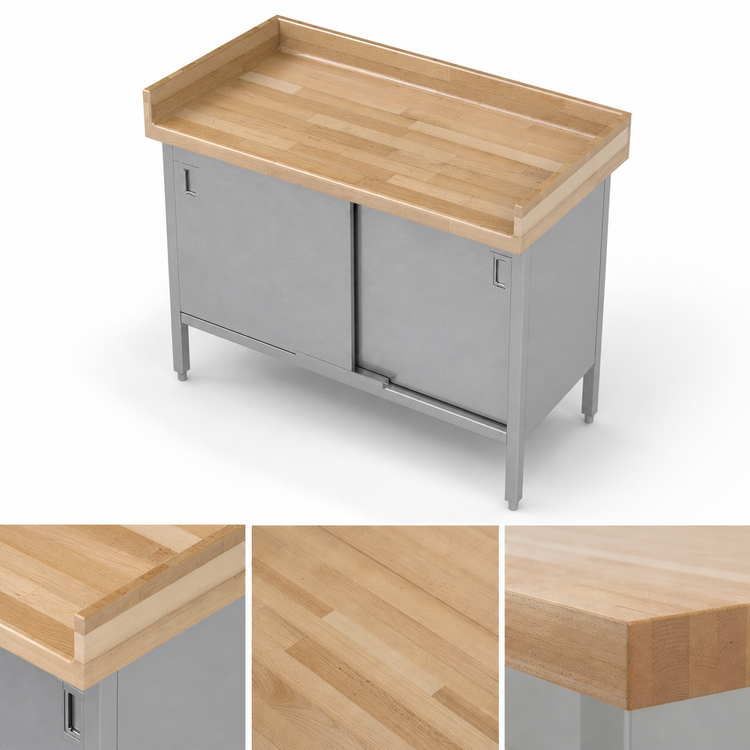 Product image #3 for John Boos Enclosed Base Wood Top Work Table with Sliding Doors, 48 x 30 x 40-1/2 Inches, Maple Top, Stainless Steel Base
