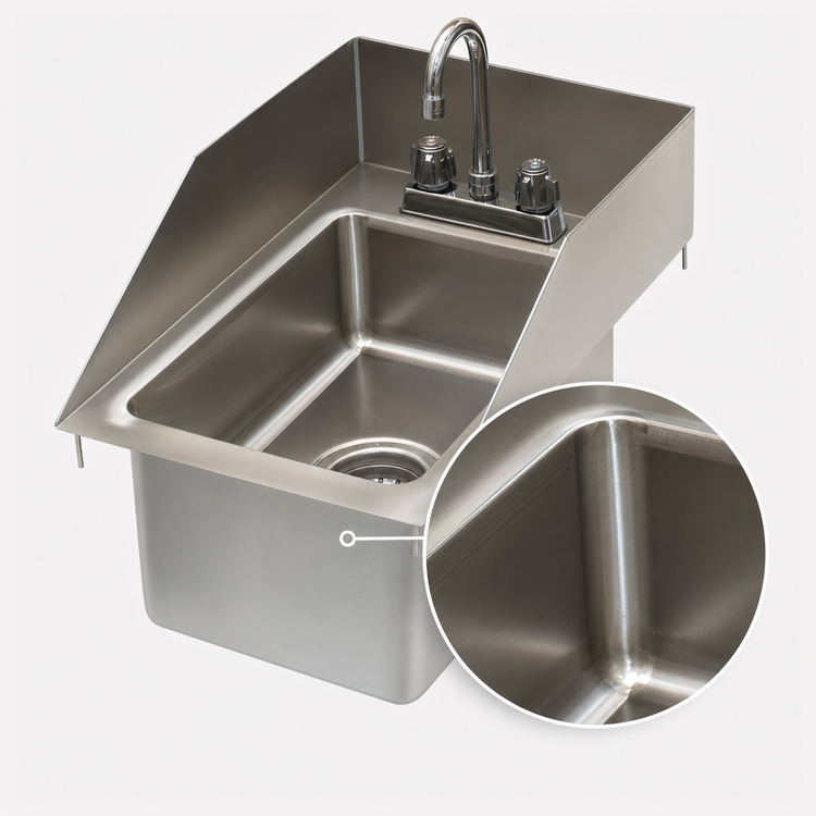 Product image #3 for Advance Tabco Special Value Series 1-Compartment 10 x 14 x 10 Inch Drop-In Sink with 6 Inch Tapered Side Splashes, Gooseneck Faucet, and Basket Drain